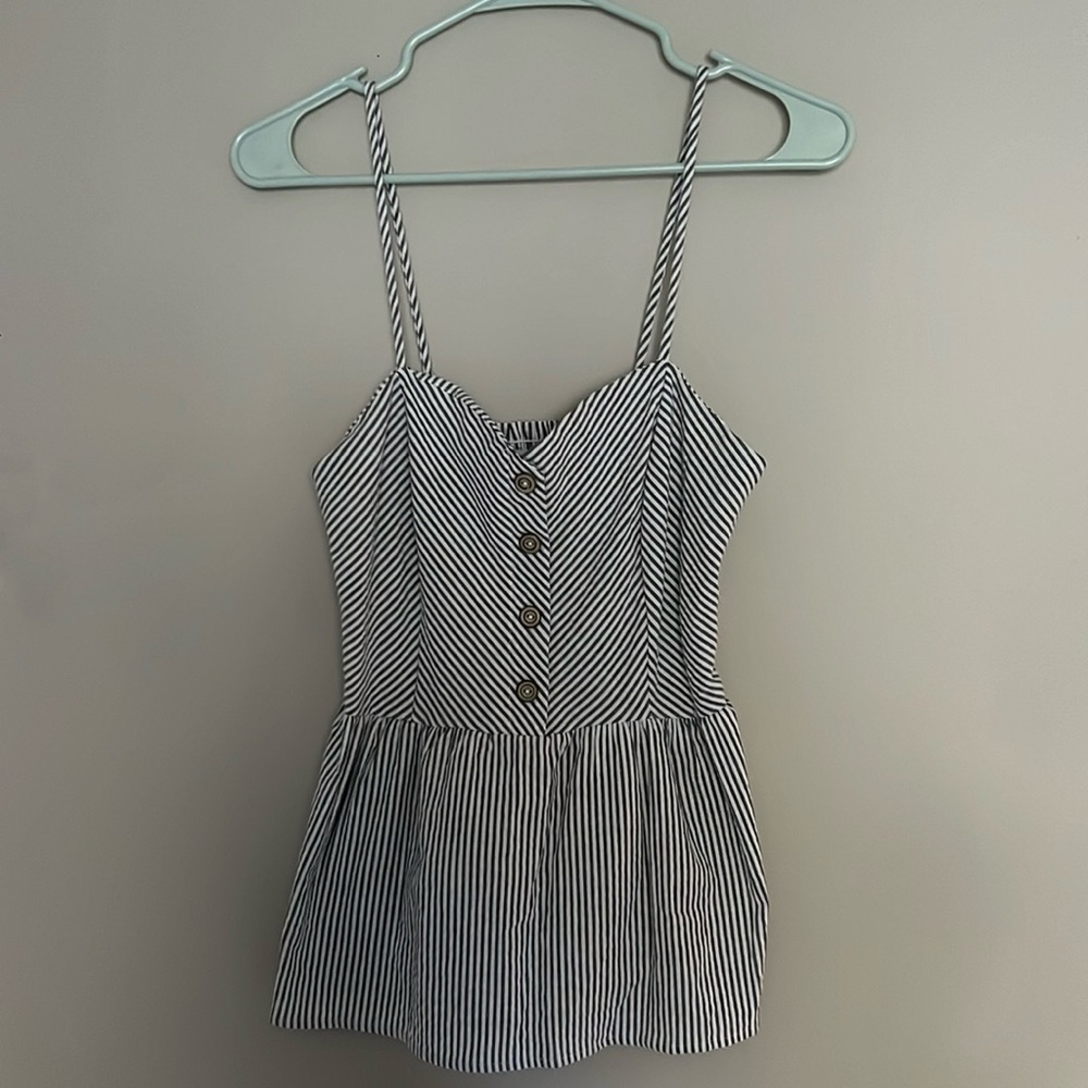 blue and white stripped tank with (false) buttons down the front